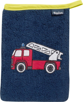 Playshoes Frottee-Waschhandschuh Feuerwehr, Farbe: marine, Größe: original 