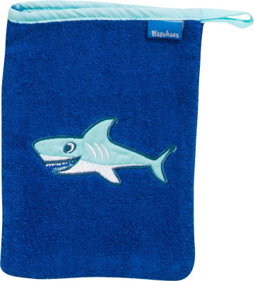 Playshoes Frottee-Waschhandschuh Hai (blau) 15x20cm 