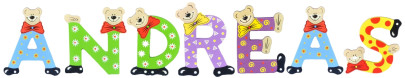 Playshoes Kinder Holz-Buchstaben Namen-Set ANDREAS - sortiert 