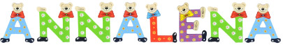 Playshoes Kinder Holz-Buchstaben Namen-Set ANNALENA - sortiert 