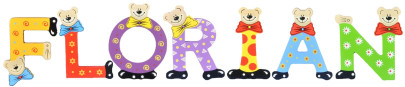 Playshoes Kinder Holz-Buchstaben Namen-Set FLORIAN - sortiert 