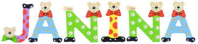 Playshoes Kinder Holz-Buchstaben Namen-Set JANINA - sortiert 