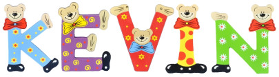 Playshoes Kinder Holz-Buchstaben Namen-Set KEVIN - sortiert 