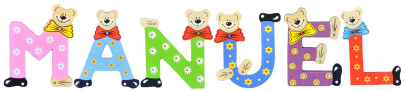 Playshoes Kinder Holz-Buchstaben Namen-Set MANUEL - sortiert 