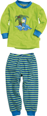 Playshoes Schlafanzug Frottee Dino, Größe: 128, Farbe: grün 
