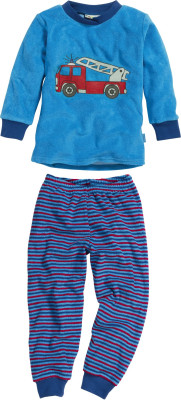 Playshoes Schlafanzug Frottee Feuerwehr, in blau, Größe 98 