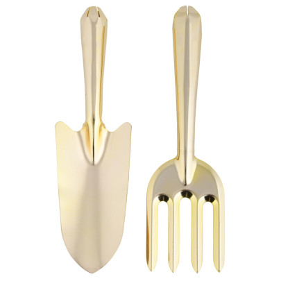 Rivanto® 2er Set Goldene Gartengeräte aus Gartenschaufel und Mini-Gartenspaten ca. 26,8 cm, Gartenwerkzeuge aus Carbonstahl 