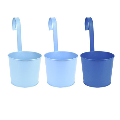 Rivanto® Blautöne Zink Blumentopf mit Haken, Ø 18 cm, für Terrasse, Balkon & Garten, farbig sortiert, Pflanztopf 