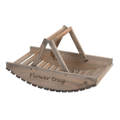 Rivanto® Blumenpflückkorb Holz aus Kiefernholz, 52,8 x 28,1 x 12,2 cm, halbrund mit Tragegriffen, Schriftzug "Flower trug" 