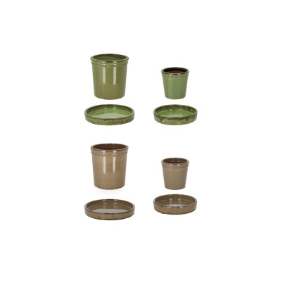 Rivanto® Blumentopf mit Untersetzer Farbe & Größe wählbar glasiert Pflanztopf Keramik Terracotta 