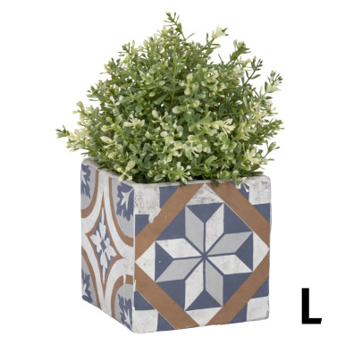 Rivanto® Blumentopf‚ Portugiesische Kacheln‘ aus Beton, Größe L, 13,4 x 13,4 x 12,9 cm, quadratischer Blumentopf, Pflanztopf 
