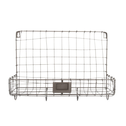 Rivanto® Drahtkorb Wandhalterung mit 1 Fach und 4 Aufhänge-Haken, 39 x 14 x 28,7 cm, aus Eisen, Montage-Lochung, Gartengeräte Aufbewahrung 