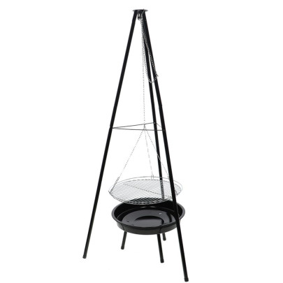 Rivanto® Dreibein Grill-Feuerschale H157 cm mit Grillschale, Grillrost, 67 x 77 cm, Feuerstelle, Lagerfeuer 