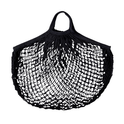 Rivanto® Einkaufsnetz mit Griffen, aus dehnbarem Polyester, großmaschig, 42 x 47 cm, schwarz, umweltschonende Einkaufstasche Anzahl: 1 Stück