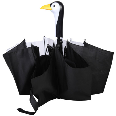 Rivanto® Faltbarer Schirm im Pinguin Design, Ø 96,5 cm, Höhe 67,5 cm, Pinguinkopf-Griff, schwarz-weiß, mit Metallgestänge, kurze Form ohne Spitze 