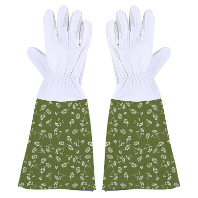 Rivanto® Garten Handschuhe mit Stulpe gemustert Größe M, Länge 18 cm, Pflanzhandschuhe für Garten und Beet, Arbeitshandschuhe, atmungsaktiv 