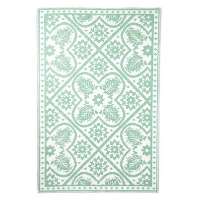 Rivanto® Gartenteppich Blumen Fliesen grün/weiß 182 x 122 cm, rechteckig, farbig sortiert, Schuhmatte, Terrassenteppich, wasserresistent 