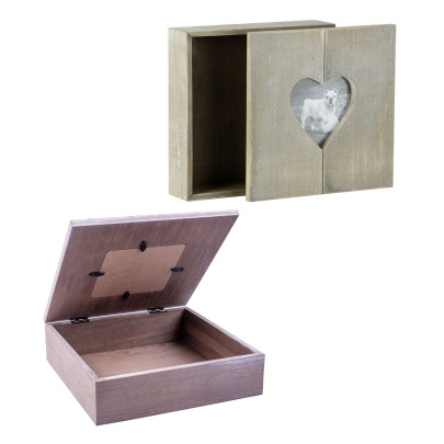 Rivanto® Holz-Geschenkbox mit Herz-Bilderrahmen, Fotobox, Holzbox ,Holzschatulle, Holzschachtel, Schmuckkästchen mit Herzmotiv, 20 x 20 x 6 cm 