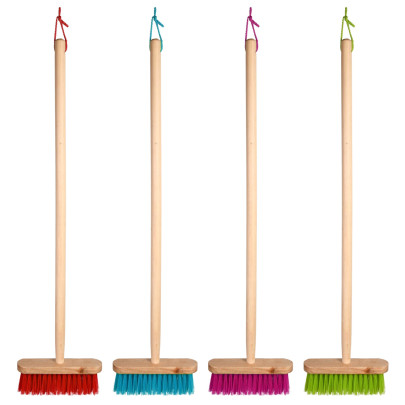 Rivanto® Kinderbesen mit Holzstiel, mit Aufhängeöse, 19 x 5 x H82 cm, 1 Stück, Farbwahl nicht möglich, orange / blau / pink / grün 