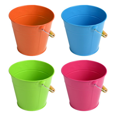 Rivanto® Kindereimer aus Metall, Wassereimer mit Holzgriff, Spielzeugeimer, farbig sortiert, Farbwahl nicht möglich, orange / blau / pink / grün 