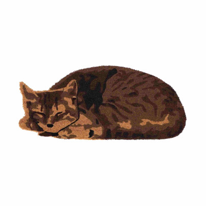 Rivanto® Kokosmatte schlafende Katze 75 x 33,3 x 1,6 cm Kokosfaser/PVC, Braun, Fußabstreifer, Schuhablage Schlafende Katze
