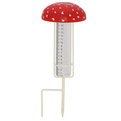 Rivanto® Niederschlagsmesser Fliegenpilz Höhe 35 cm Regenmesser mit Doppelspieß 
