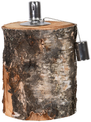 Rivanto® Öllampe aus einem Birkenstamm, ca. Ø 15 x 25 cm, mit Docht-Abdeckung, Öl-Licht, Gartentisch-Deko, Gartenlicht 
