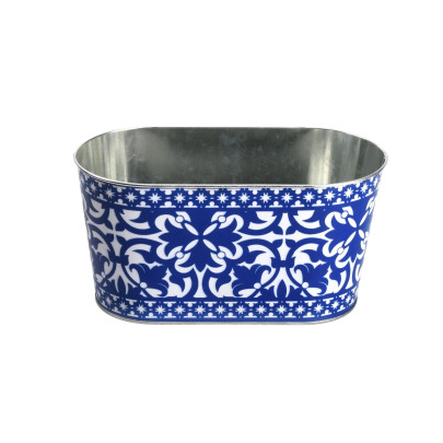 Rivanto® Portugiesischer Blumentopf, oval, 12,7 x 25 x H20,8 cm, blau-weißes Design, Pflanzentopf Anzahl: 1 Stück