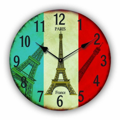 Rivanto® runde moderne Wanduhr mit dem Motiv Flagge mit Eiffelturm, Ø 30 cm 