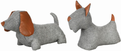 Rivanto® Türstopper Hund in sortierter Ausführung, ca. 1,6 kg, 31,4 x 10,8 x 26,9 cm, lustiger Türkeil, in grau mit braunen Kunstlederapplikationen 