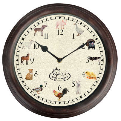Rivanto® Uhr mit Bauernhoftiergeräuschen Ø 30 cm, Wanduhr mit Sounds, Kunststoff 