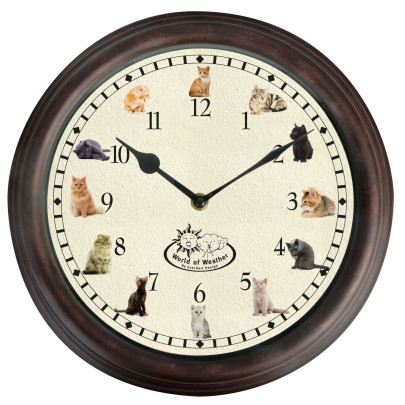 Rivanto® Uhr mit Katzengeräuschen Ø 30 cm, Wanduhr mit Sounds, Kunststoff 