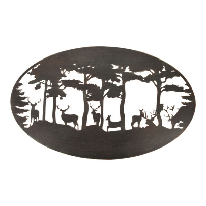 Rivanto® Wanddekoration oval Hirsche aus Stahl, 89,8 x 55,4 x 1,5 cm, Wandelement, Wandobjekt, mit Montagelochungen 