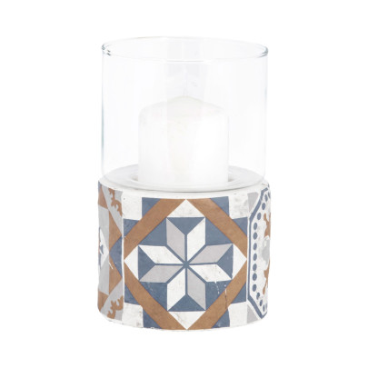 Rivanto® Windlicht Portugiesische Kacheln mit Betonsockel, Glasglocke, Ø 11,2 x 17,2 cm, rundes Tischlicht Anzahl: 1 Stück