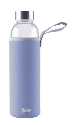 2 Stück Steuber Glas-Trinkflasche mit Tasche 550 ml, mit Tragelasche, Borosilicatglas mit Schutzhülle/Edelstahldeckel, für Sport/Büro/Reisen, blau blau | Anzahl: 2 Stück