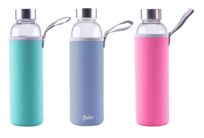 Steuber Glas-Trinkflasche mit Tasche, 550 ml, Farbe wählbar 