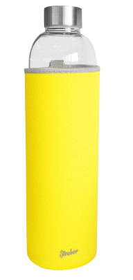 Steuber Glas-Trinkflasche mit Tasche 1000 ml, gelb, mit Tragelasche, Borosilicatglas mit Schutzhülle/Edelstahldeckel, für Sport/Büro/Reisen gelb