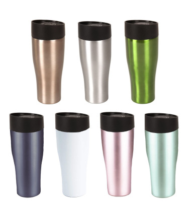 Steuber Thermo Trinkbecher 400 ml aus Edelstahl Metallic-Design, Schraubverschluss, doppelwandige Thermoflasche 