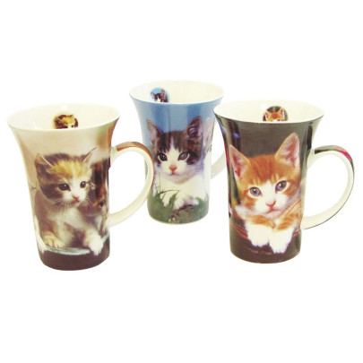 TOP GALERIE - Kaffeebecher "Katzen" hohe Form, Porzellan mit Innenbild 