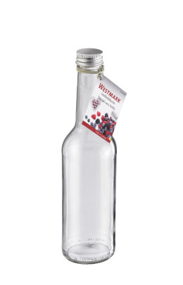 WESTMARK Gradhalsflasche, Glasflasche, Schnapsflasche, 350 ml, mit 28 mm PP Schraubdeckel, Anhänger mit Gummiband 350
