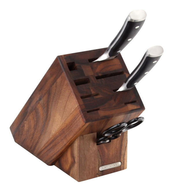 Continenta Messerblock aus Akazie Kernholz mit Schlitzen für 7x Messer, Wetzstahl und Schere, Größe 22 x 11,5 x 22 cm (ohne Messer)