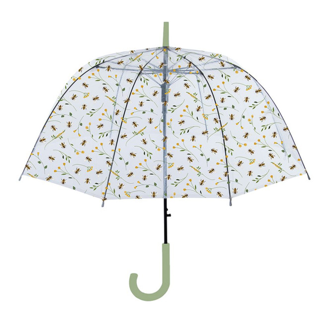 Esschert Design Bienenmuster Regenschirm transparent Ø 83 x H81,5 cm, mit Klick-Öffnung