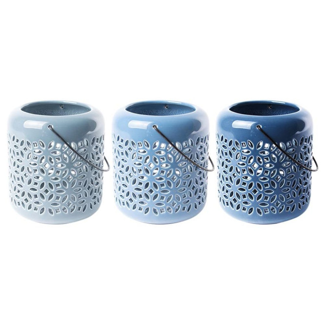 Esschert Design Blautöne Keramik Windlicht Größe L mit Griffbügel, farbig sortiert, glänzende Optik, Tee Licht, Gartendekoration, Beleuchtung