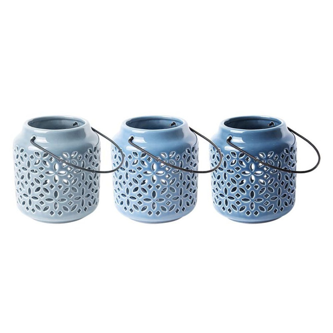Esschert Design Blautöne Keramik Windlicht Größe S mit Griffbügel, farbig sortiert, glänzende Optik, Tee Licht, Gartendekoration, Beleuchtung