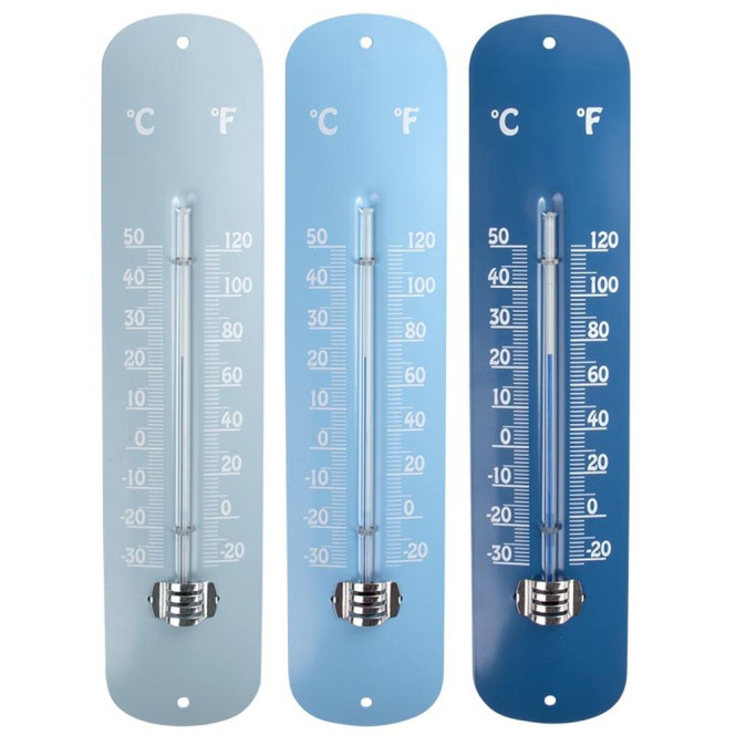 Esschert Design Blautöne Thermometer aus Zink, -30°C bis +50°C, farbig sortiert, Fahrenheit & Celsius, zur Wandmontage, für Garten, Terrasse, Balkon