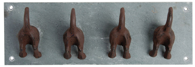 Esschert Design Garderobenleiste, Hakenleiste Motiv Hundeschwanz mit 4 Haken, ca. 30 cm x 7 cm x 10 cm