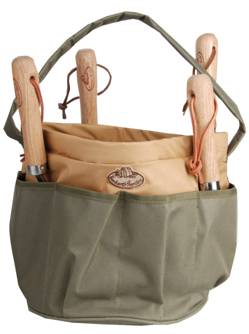 Esschert Design Gartengerätetasche, Werkzeugtasche, rund mit Seitentasche, ca. 28 cm x 28 cm x 26 cm