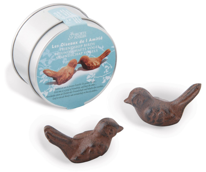 2 Stück Esschert Design Geschenkbox mit 2 Vögel Freundschaft , aus rötlichem Gusseisen