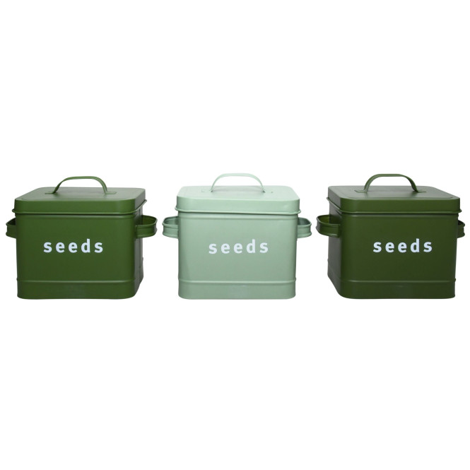 Esschert Design Grüntöne Serie Saatbehälter mit Deckel, 15,3 x 11,4 x H23,8 cm, farbig sortiert, hellgrün/grün/dunkelgrün, Farbwahl nicht möglich