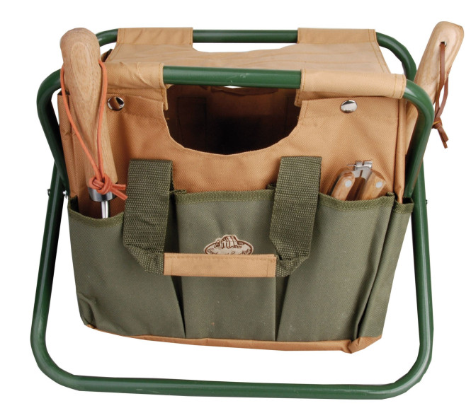 *NEU*: Gartenhocker mit Gerätetasche aus Polyester, grün/braun